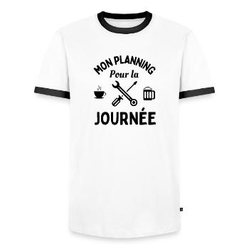 mon planning pour la journée - T-shirt contrasté Homme - blanc/noir - Devant - AI Model Female 172 light (172cm) & AI Model Male 178 dark (178cm)