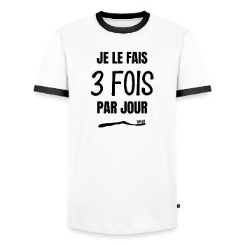 je le fais 3 fois par jour - T-shirt contrasté Homme - blanc/noir - Devant - AI Model Female 172 light (172cm) & AI Model Male 178 dark (178cm)