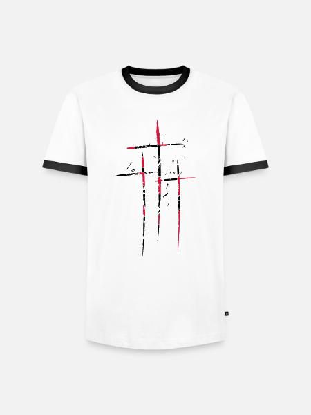 3 crosses design pattern scratch cool old tears br - Men's Ringer Shirt - white/black