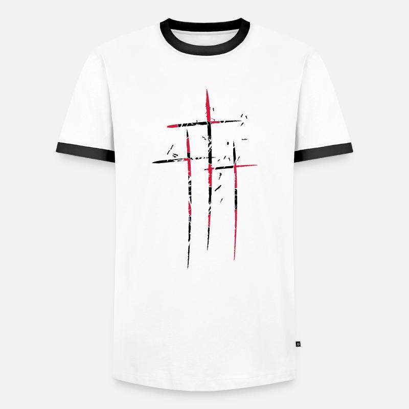 3 crosses design pattern scratch cool old tears br - Men's Ringer Shirt - white/black