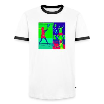 Tennisspieler auf dem Platz - Männer Kontrast-T-Shirt - Weiß/Schwarz - Vorne - AI Model Female 172 light (172cm) & AI Model Male 178 dark (178cm)
