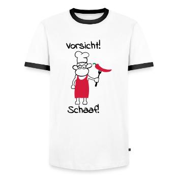 Vorsicht schaaf! - Männer Kontrast-T-Shirt - Weiß/Schwarz - Vorne - AI Model Female 172 light (172cm) & AI Model Male 178 dark (178cm)