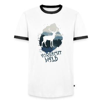 nature,Natur,hirsch,gebirge,berge,landschaft,wild - Männer Kontrast-T-Shirt - Weiß/Schwarz - Vorne - AI Model Female 172 light (172cm) & AI Model Male 178 dark (178cm)
