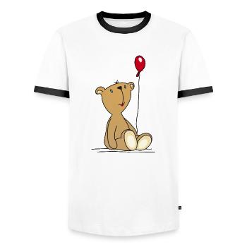 Teddy Bear Balloon cuddly children's toys - Men's Ringer Shirt - white/black - Front - AI Model Female 172 light (172cm) & AI Model Male 178 dark (178cm)