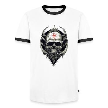 Totenkopf mit rotem Symbol - Männer Kontrast-T-Shirt - Weiß/Schwarz - Vorne - AI Model Female 172 light (172cm) & AI Model Male 178 dark (178cm)