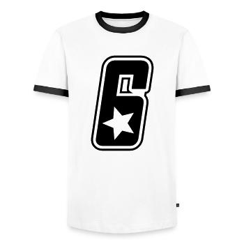 # 6 - Men's Ringer Shirt - white/black - Front - AI Model Female 172 light (172cm) & AI Model Male 178 dark (178cm)