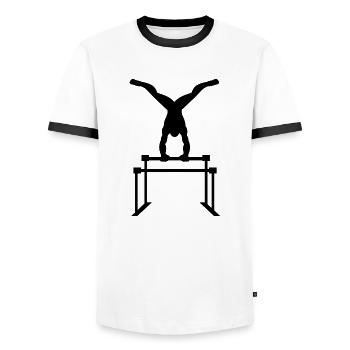 Gymnastik Turnen Akrobatik Geräteturnen Sport - Männer Kontrast-T-Shirt - Weiß/Schwarz - Vorne - AI Model Female 172 light (172cm) & AI Model Male 178 dark (178cm)