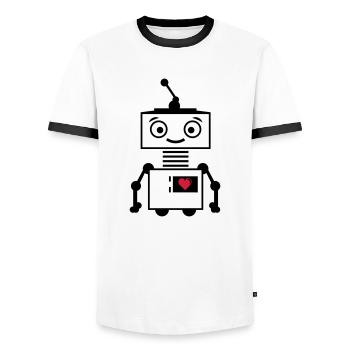 roboter_herz_2 - Männer Kontrast-T-Shirt - Weiß/Schwarz - Vorne - AI Model Female 172 light (172cm) & AI Model Male 178 dark (178cm)