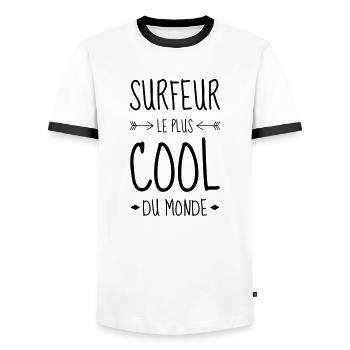Surf / Surfing / Surfer / Surfen / Beach - Men's Ringer Shirt - white/black - Front - AI Model Female 172 light (172cm) & AI Model Male 178 dark (178cm)
