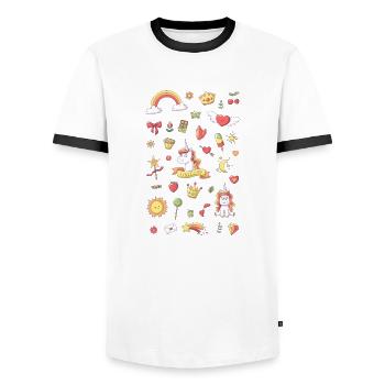Einhorn Set Hochformat - Männer Kontrast-T-Shirt - Weiß/Schwarz - Vorne - AI Model Female 172 light (172cm) & AI Model Male 178 dark (178cm)