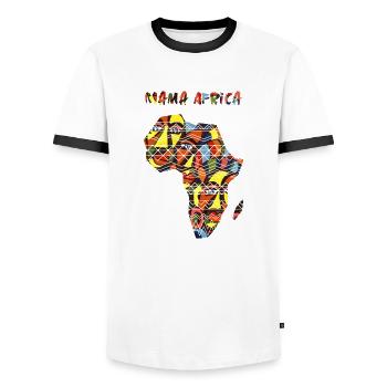 Mama Afrique - T-shirt contrasté Homme - blanc/noir - Devant - AI Model Female 172 light (172cm) & AI Model Male 178 dark (178cm)