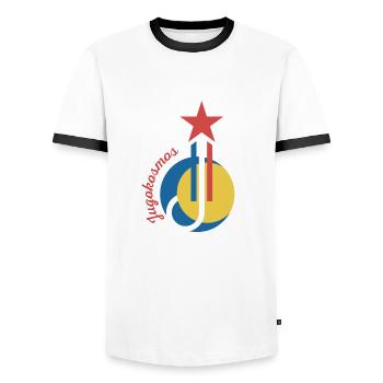 Jugokosmos Yugoslavia Gift Jugo Tito SFRJ - Men's Ringer Shirt - white/black - Front - AI Model Female 172 light (172cm) & AI Model Male 178 dark (178cm)