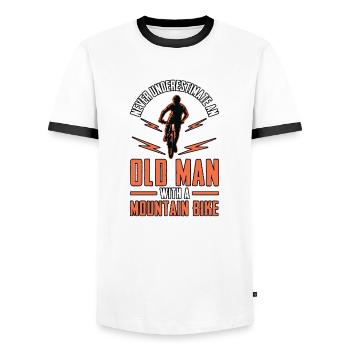 BMX MTB Old man on the bike - Men's Ringer Shirt - white/black - Front - AI Model Female 172 light (172cm) & AI Model Male 178 dark (178cm)