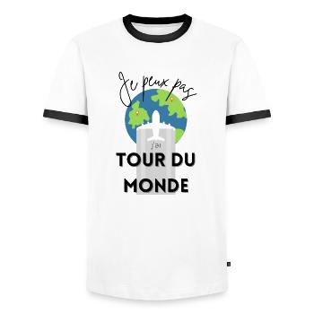 je peux pas j'ai tour du monde - T-shirt contrasté Homme - blanc/noir - Devant - AI Model Female 172 light (172cm) & AI Model Male 178 dark (178cm)
