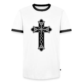 Wikinger Symbol Nordische Zeichen Kreuz Knoten - Männer Kontrast-T-Shirt - Weiß/Schwarz - Vorne - AI Model Female 172 light (172cm) & AI Model Male 178 dark (178cm)