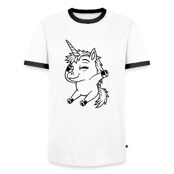 Fille Licorne Dabbing assise - T-shirt contrasté Homme - blanc/noir - Devant - AI Model Female 172 light (172cm) & AI Model Male 178 dark (178cm)