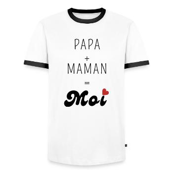 Papa plus maman égal moi - T-shirt contrasté Homme - blanc/noir - Devant - AI Model Female 172 light (172cm) & AI Model Male 178 dark (178cm)