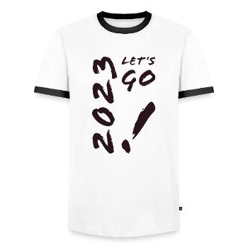2023 LET‘S GO! - Männer Kontrast-T-Shirt - Weiß/Schwarz - Vorne - AI Model Female 172 light (172cm) & AI Model Male 178 dark (178cm)