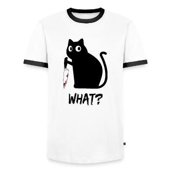 Cat Funny Cat What Saying Funny Cat - Men's Ringer Shirt - white/black - Front - AI Model Female 172 light (172cm) & AI Model Male 178 dark (178cm)