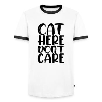 cat here don't care - Men's Ringer Shirt - white/black - Front - AI Model Female 172 light (172cm) & AI Model Male 178 dark (178cm)