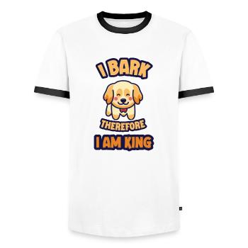 J’aboie donc je suis roi - T-shirt contrasté Homme - blanc/noir - Devant - AI Model Female 172 light (172cm) & AI Model Male 178 dark (178cm)