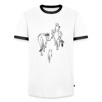 Wanderreiterin hell - Männer Kontrast-T-Shirt - Weiß/Schwarz - Vorne - AI Model Female 172 light (172cm) & AI Model Male 178 dark (178cm)