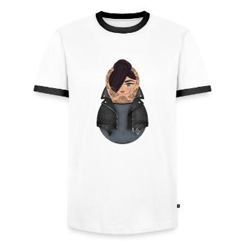 Matryoshka Maeve - T-shirt contrasté Homme - blanc/noir - Devant - AI Model Female 172 light (172cm) & AI Model Male 178 dark (178cm)