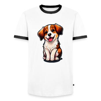 The Cute Dog, Bold and Vivid Colors - Men's Ringer Shirt - white/black - Front - AI Model Female 172 light (172cm) & AI Model Male 178 dark (178cm)