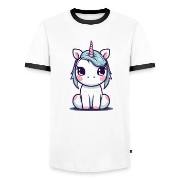 Une licorne - T-shirt contrasté Homme - blanc/noir - Devant - AI Model Female 172 light (172cm) & AI Model Male 178 dark (178cm)