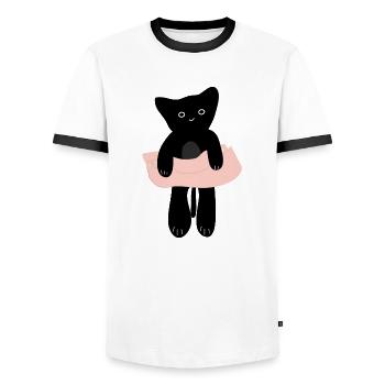 Babykatze in der menschlichen Handfläche5 - Männer Kontrast-T-Shirt - Weiß/Schwarz - Vorne - AI Model Female 172 light (172cm) & AI Model Male 178 dark (178cm)