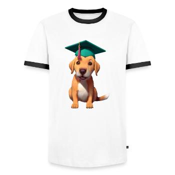 Baccalauréat Labrador Dogs Certificat de fin d’études - T-shirt contrasté Homme - blanc/noir - Devant - AI Model Female 172 light (172cm) & AI Model Male 178 dark (178cm)