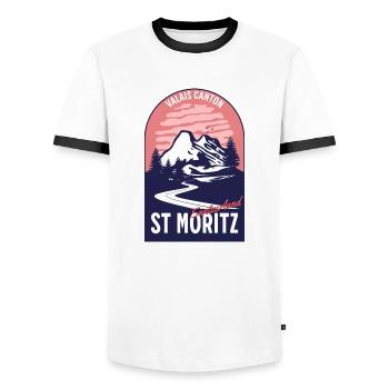 St. Moritz Schweiz Wallis - Männer Kontrast-T-Shirt - Weiß/Schwarz - Vorne - AI Model Female 172 light (172cm) & AI Model Male 178 dark (178cm)