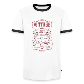 1970 vintage retro 70s 50 born birthday - Men's Ringer Shirt - white/black - Front - AI Model Female 172 light (172cm) & AI Model Male 178 dark (178cm)