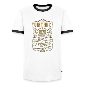 1970 vintage retro 70s 50 born birthday - Men's Ringer Shirt - white/black - Front - AI Model Female 172 light (172cm) & AI Model Male 178 dark (178cm)