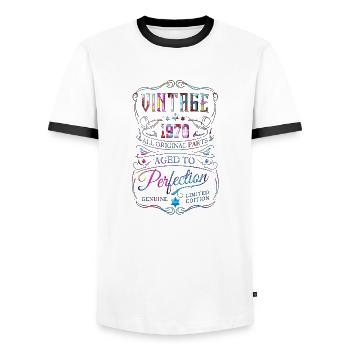 1970 vintage retro 70s 50 born birthday - Men's Ringer Shirt - white/black - Front - AI Model Female 172 light (172cm) & AI Model Male 178 dark (178cm)