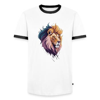 Lion - Men's Ringer Shirt - white/black - Front - AI Model Female 172 light (172cm) & AI Model Male 178 dark (178cm)