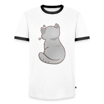 Funny Kawaii Gray Cat, Annoyed Cat - Men's Ringer Shirt - white/black - Front - AI Model Female 172 light (172cm) & AI Model Male 178 dark (178cm)