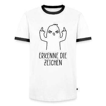 Vogel Erkenne die Zeichen Spruch Humor - Männer Kontrast-T-Shirt - Weiß/Schwarz - Vorne - AI Model Female 172 light (172cm) & AI Model Male 178 dark (178cm)