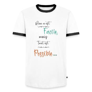 Rien n est facile mais tout est possible - T-shirt contrasté Homme - blanc/noir - Devant - AI Model Female 172 light (172cm) & AI Model Male 178 dark (178cm)