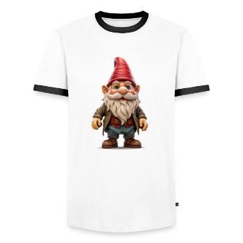Le nain de jardin, symbole de tradition et d’humour - T-shirt contrasté Homme - blanc/noir - Devant - AI Model Female 172 light (172cm) & AI Model Male 178 dark (178cm)