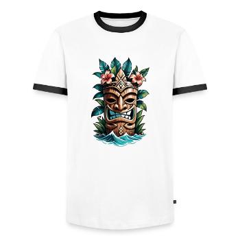 Tiki Beach - Polynesien Statue - Männer Kontrast-T-Shirt - Weiß/Schwarz - Vorne - AI Model Female 172 light (172cm) & AI Model Male 178 dark (178cm)