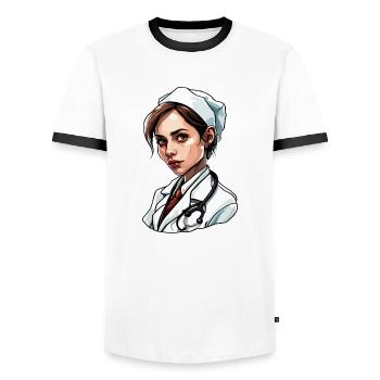 Médecin / professionnel de la santé / médecin / profession / spécialiste - T-shirt contrasté Homme - blanc/noir - Devant - AI Model Female 172 light (172cm) & AI Model Male 178 dark (178cm)