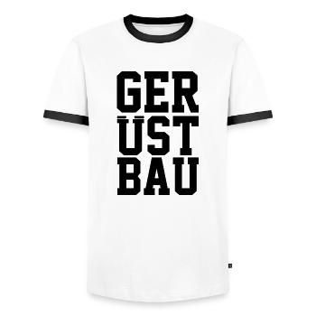 GERÜSTBAU Schriftzug - Männer Kontrast-T-Shirt - Weiß/Schwarz - Vorne - AI Model Female 172 light (172cm) & AI Model Male 178 dark (178cm)