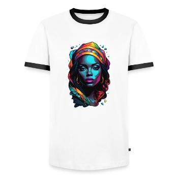 Afro Frau - Schönheit - Männer Kontrast-T-Shirt - Weiß/Schwarz - Vorne - AI Model Female 172 light (172cm) & AI Model Male 178 dark (178cm)