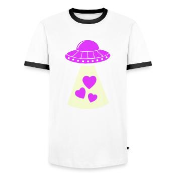 Coeur d’OVNI - T-shirt contrasté Homme - blanc/noir - Devant - AI Model Female 172 light (172cm) & AI Model Male 178 dark (178cm)
