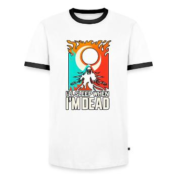 I'll Sleep When I'm Dead 5 - Men's Ringer Shirt - white/black - Front - AI Model Female 172 light (172cm) & AI Model Male 178 dark (178cm)