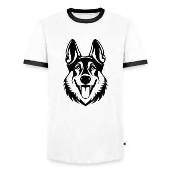 Tête de chien de berger allemand - T-shirt contrasté Homme - blanc/noir - Devant - AI Model Female 172 light (172cm) & AI Model Male 178 dark (178cm)