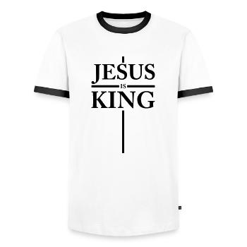 jesus is king 01 - Männer Kontrast-T-Shirt - Weiß/Schwarz - Vorne - AI Model Female 172 light (172cm) & AI Model Male 178 dark (178cm)