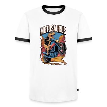 Motosaurus - Dinosaur & Motorcycle - Men's Ringer Shirt - white/black - Front - AI Model Female 172 light (172cm) & AI Model Male 178 dark (178cm)