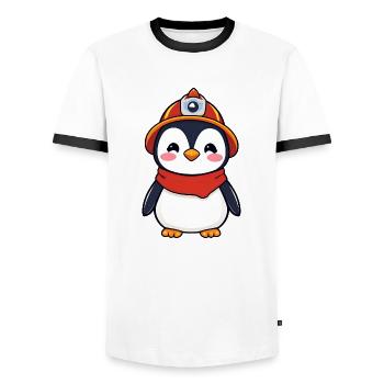 Held Pinguin Feuerwehrmann - Männer Kontrast-T-Shirt - Weiß/Schwarz - Vorne - AI Model Female 172 light (172cm) & AI Model Male 178 dark (178cm)